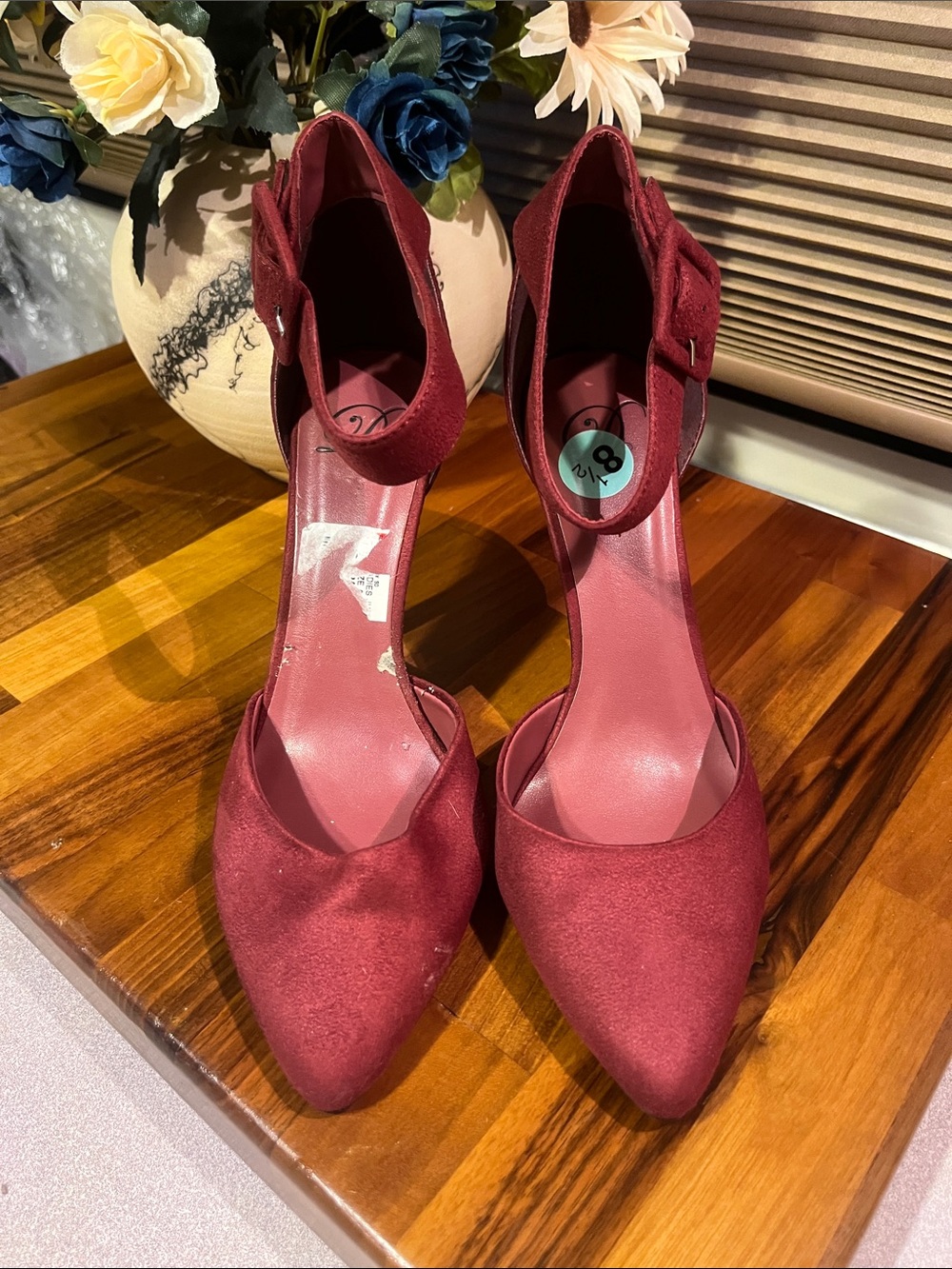 Burgundy Women's Burgundy Pointed-Toe Ankle-Strap Heels